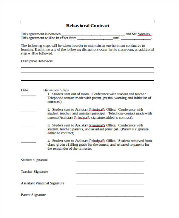 FREE 6+ Sample Behavior Contract Forms in PDF | MS Word