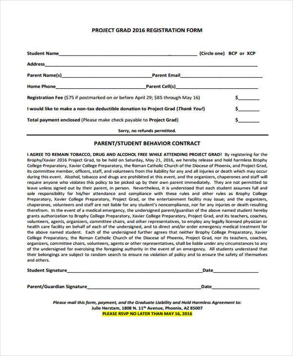 behavior contract registration form