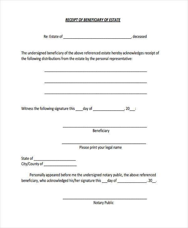 beneficiary receipt and release form