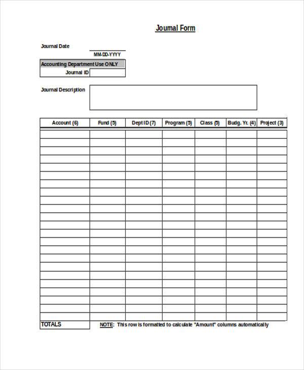 blank accounting journal form