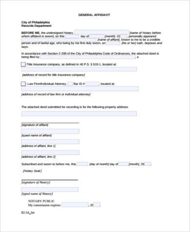 blank affidavit form sample
