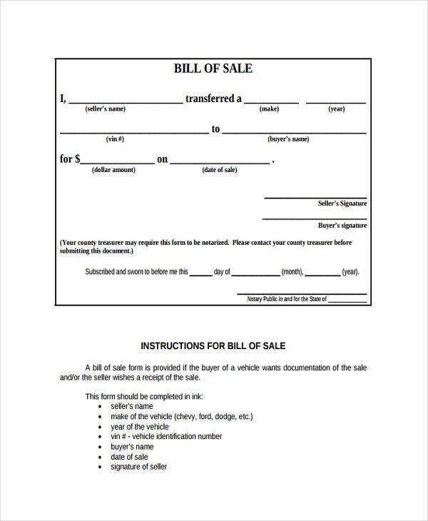 Easy printable bill of sale