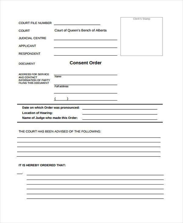 blank consent order form