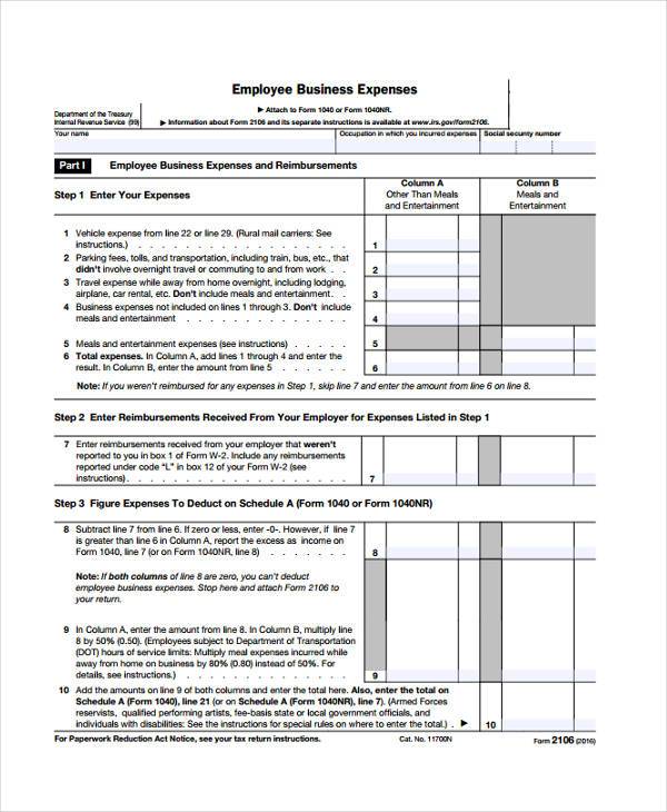 blank employee business expense form