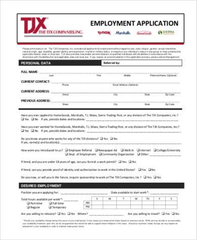blank employment application form pdf