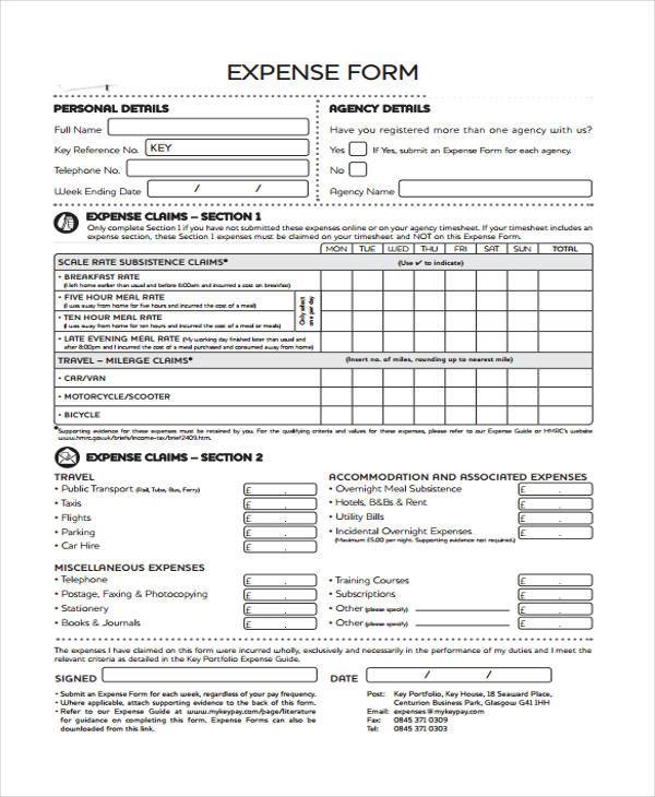 blank expense form example