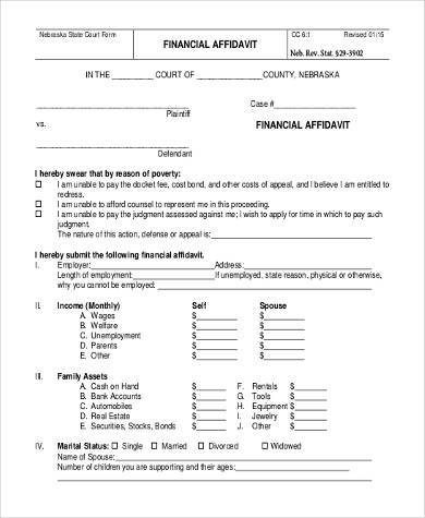 blank financial affidavit form in pdf