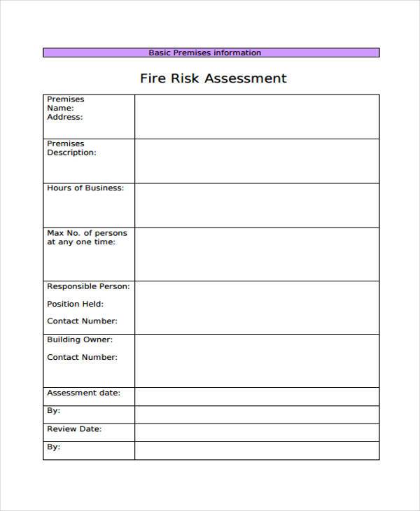 blank fire risk assessment form sample