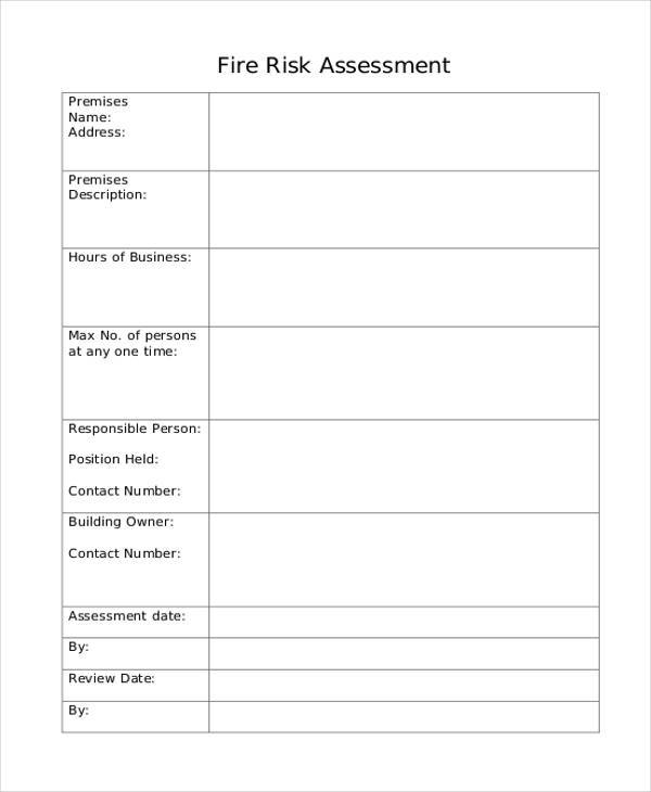 blank fire risk assessment form