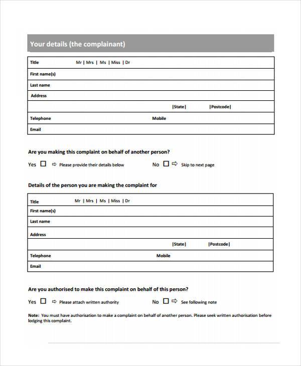 blank legal complaint form