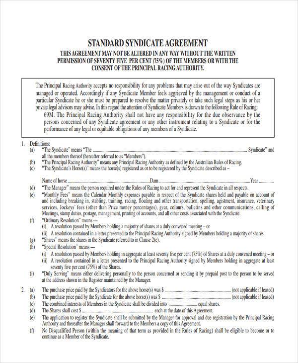 blank lottery syndicate agreement form