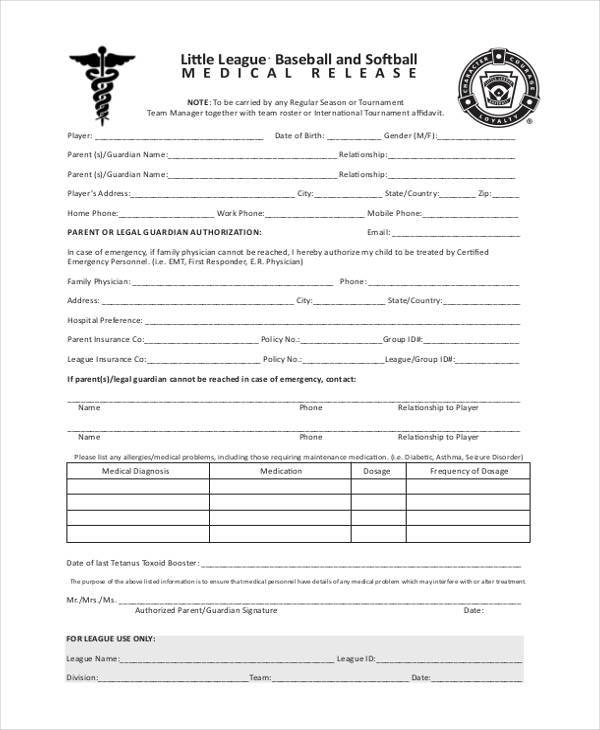 blank medical release form