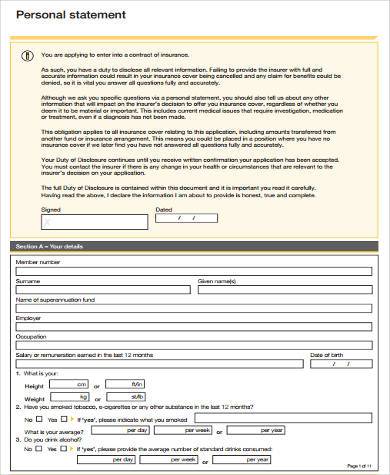 blank personal statement form