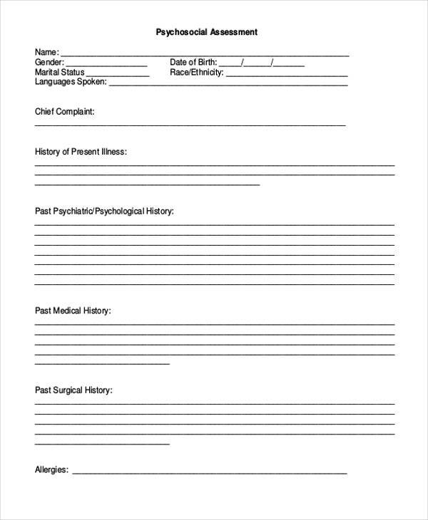 blank psychosocial assessment form