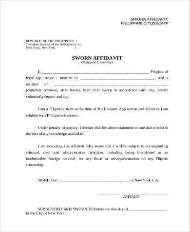 blank sworn affidavit form