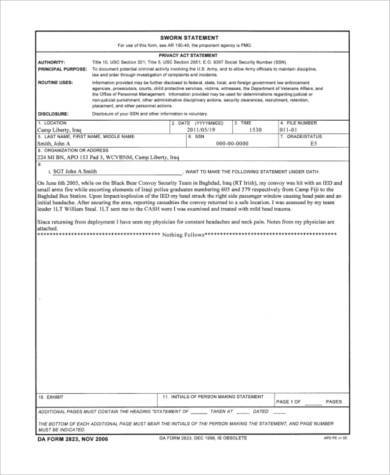 FREE 9+ Sample Sworn Statement Forms in PDF | Excel | MS Word