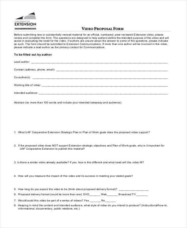 blank video proposal form
