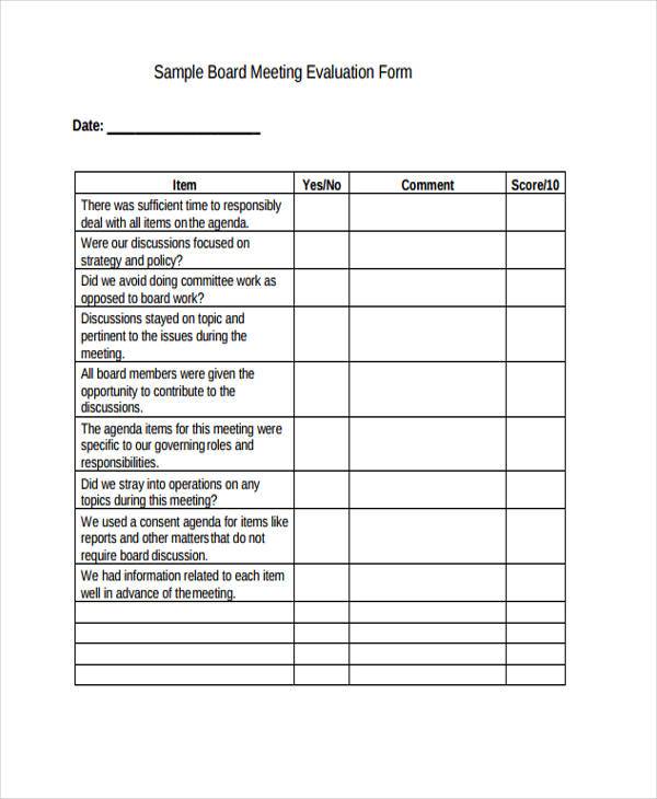 board meeting evaluation form