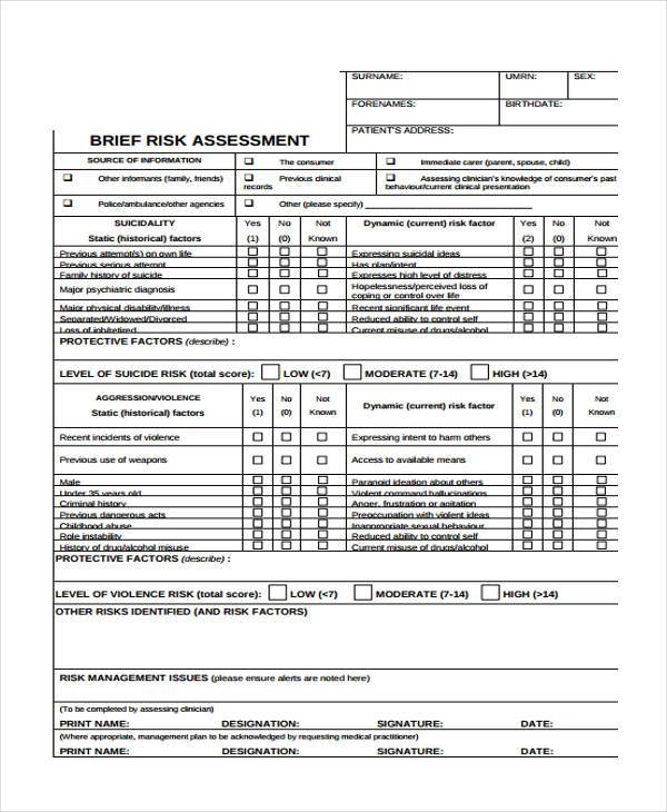FREE 7+ Suicide Risk Assessment Forms in PDF | MS Word
