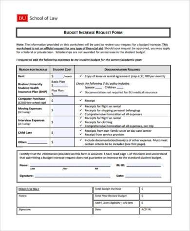 budget increase request form