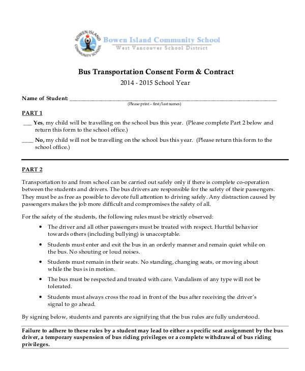bus transportation consent form contract