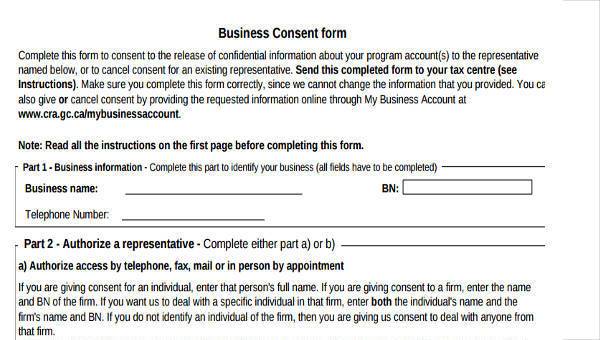 business consent form samples