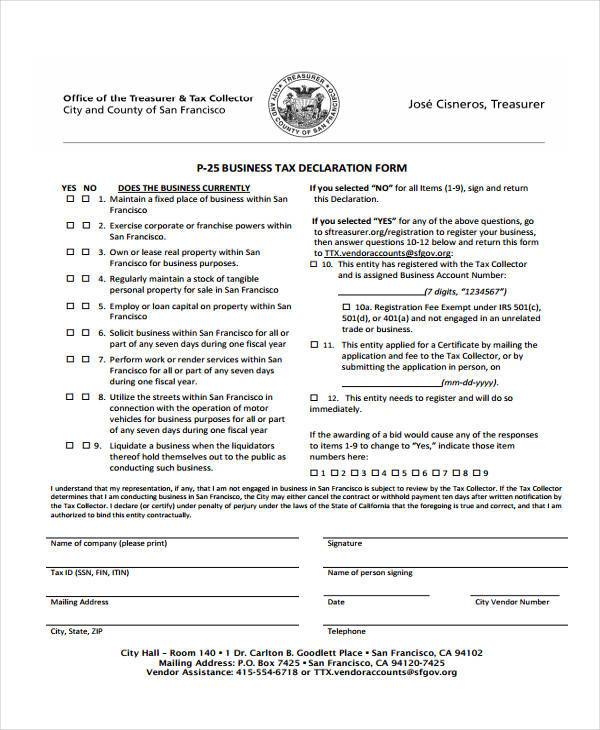 Free 8 Sample Business Declaration Forms In Pdf Ms Word Excel 8949