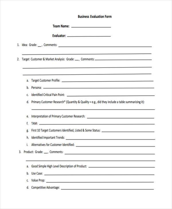 business evaluation form in pdf