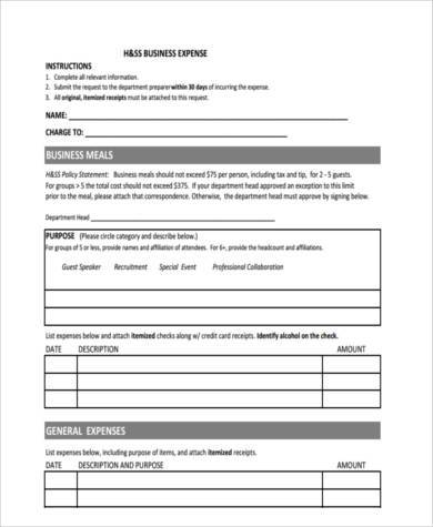 business expense report form