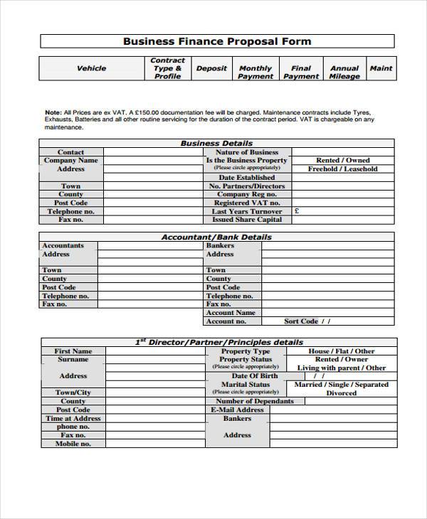 business finance proposal form example