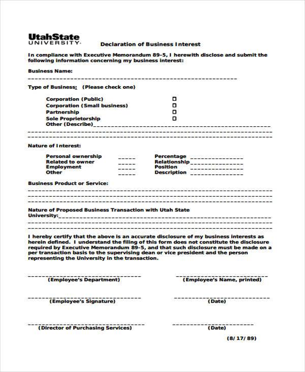 business interest declaration form