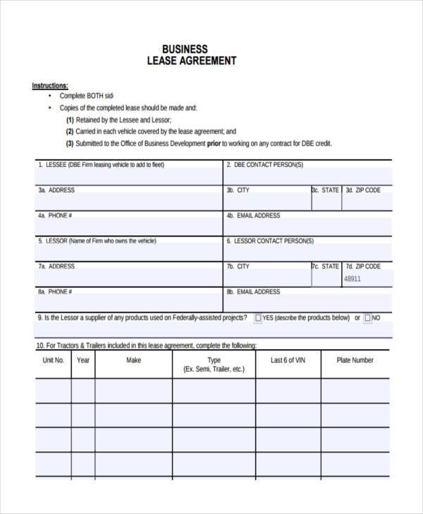 business lease contract form