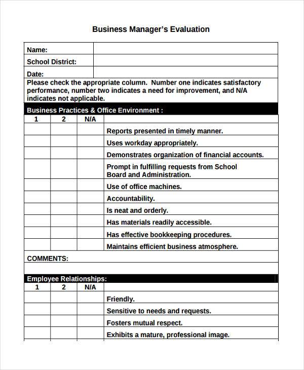 FREE 10+ Sample Business Evaluation Forms in PDF | MS Word