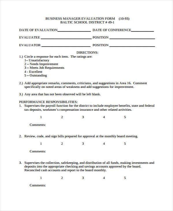 business manager evaluation form2