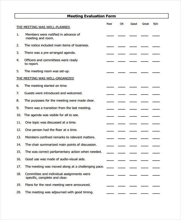 business meeting evaluation form