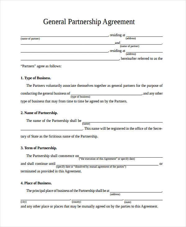 business partnership agreement contract form