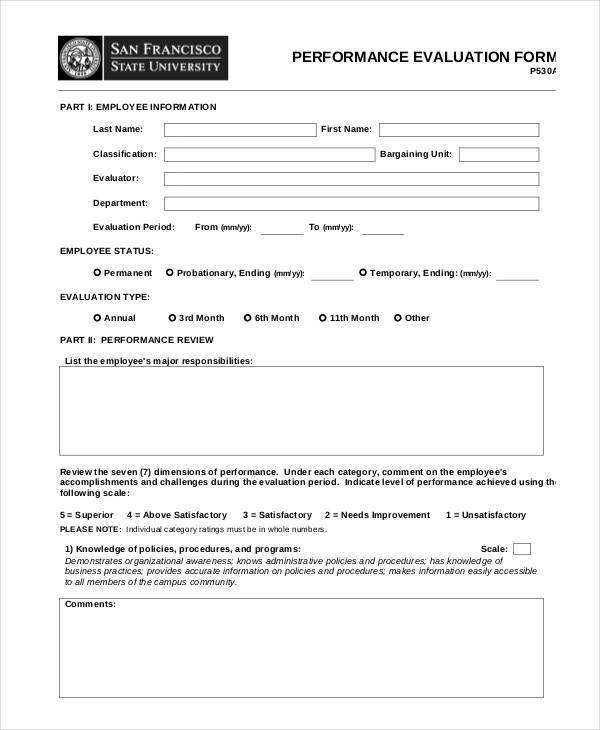 business performance evaluation form