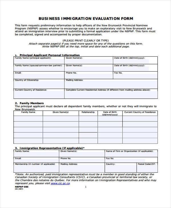business plan evaluation form example