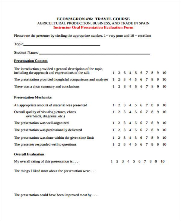 business presentation evaluation form