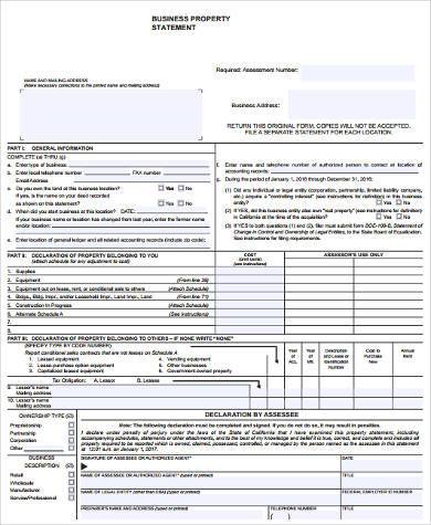 business property statement form