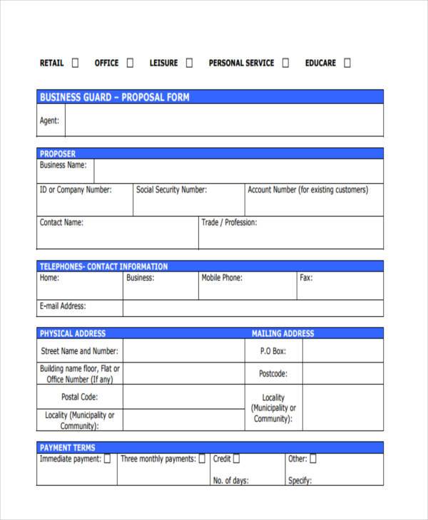 business proposal form example