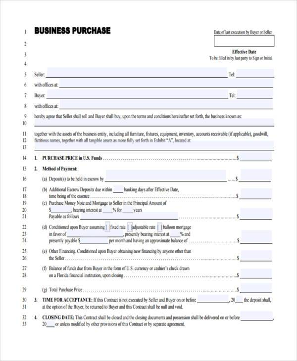business purchase agreement simple form