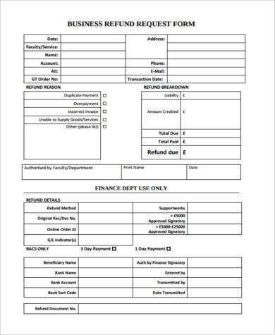 business refund request form