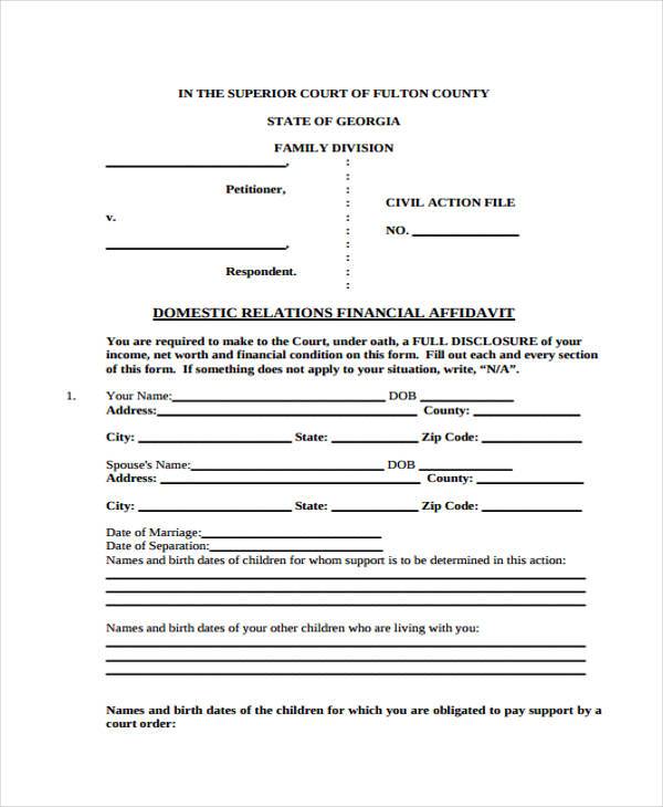 business relationship affidavit form