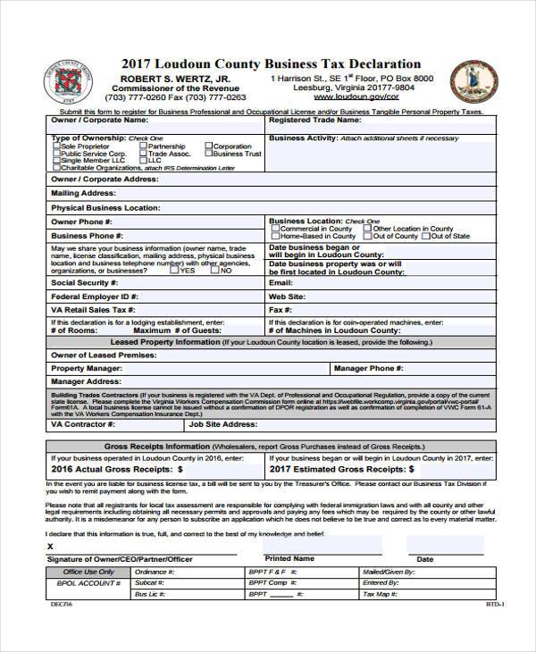 FREE 8+ Sample Business Declaration Forms in PDF MS Word Excel