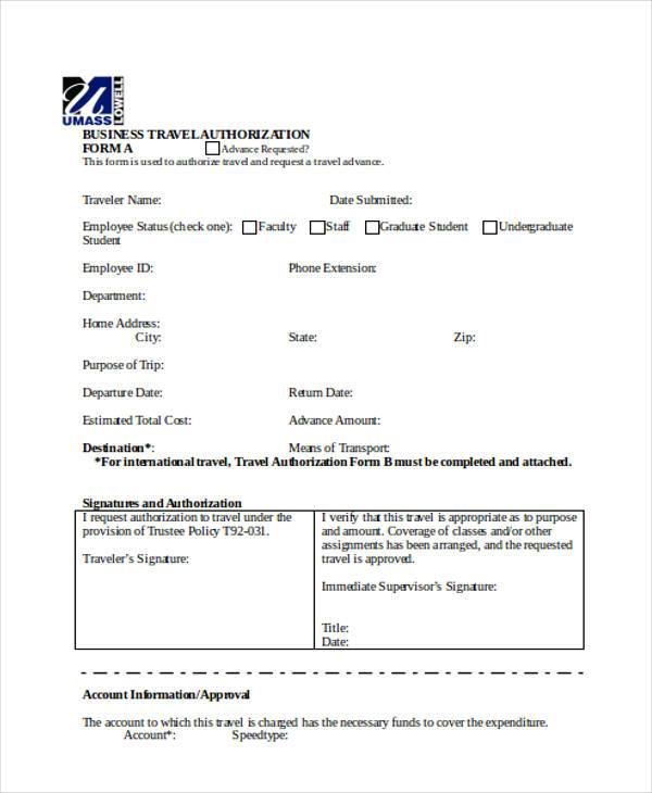 Best Employee Travel Authorization Forms 3831