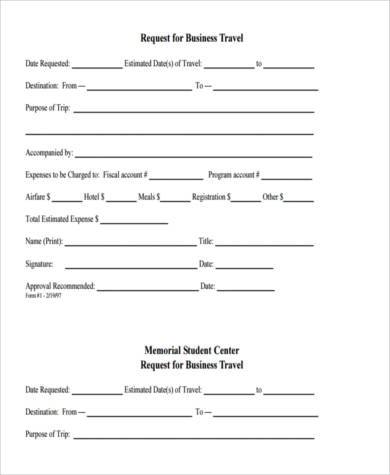 Free 10 Sample Travel Request Forms In Pdf Ms Word Excel