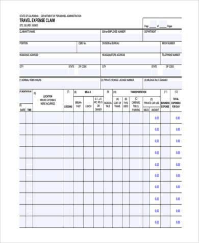 business trip expense claim form