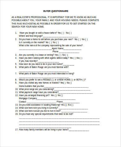 buyer questionnaire form in word format