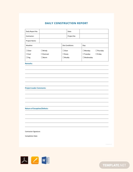 FREE 15+ Construction Report Form Samples, PDF, MS Word, Google Docs, Pages